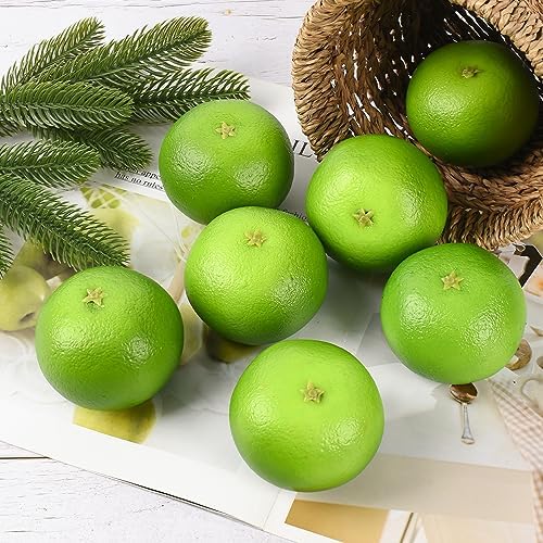 6 Piece Artificial Oranges Set Realistic Green Decor