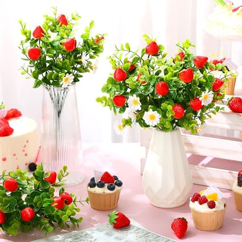 Tigeen 6 Pack Artificial Strawberry Decorations