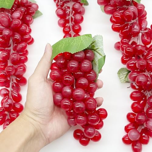 Woohome 8 Bunches Artificial Red Grapes with Vines