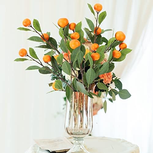 Lifelike Artificial Orange Branch with Green Leaves 65cm