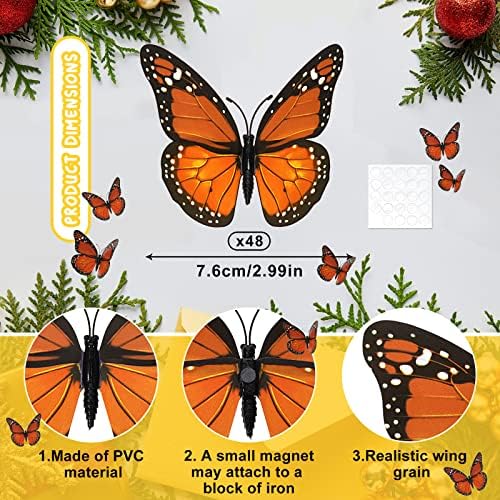 Monarch Butterfly Wall Decor Halloween 3D Orange Artificial 48 Pieces