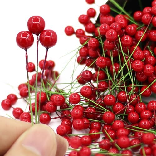 Tuxiaobu 300 Pcs Artificial Red Holly Berries