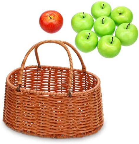 Viorawhite Halloween Party Decor 8pcs Artificial Apples with Basket