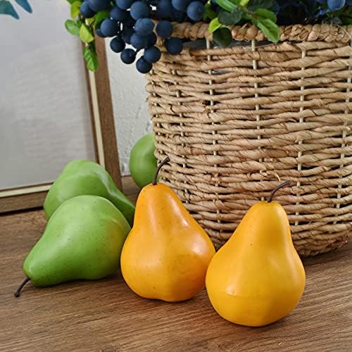 LUEYAO Artificial Yellow Pears 6pcs Decor Set