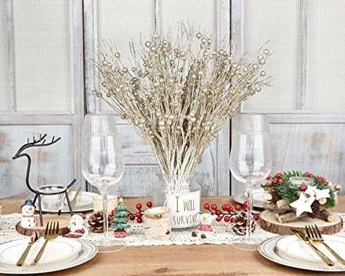 DearHouse 22Pcs Christmas Glitter Berry Stems for Tree Decor