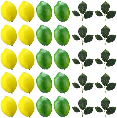 20 Pcs Artificial Lemons Limes with Leaves Decor Set