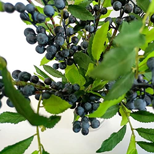 Artificial Berry Stems 6 Pcs 17 Inch Fake Burgundy Berries with Leaves
