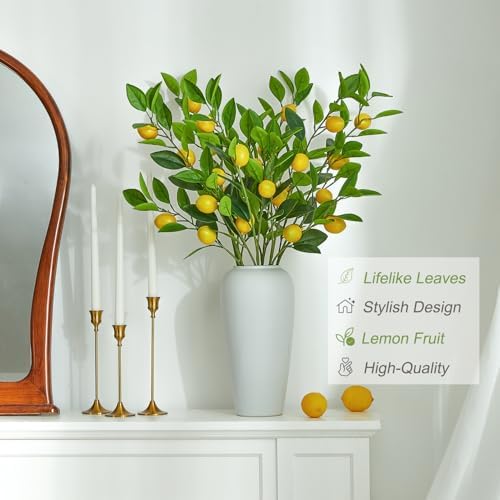 36 Inch Artificial Lemon Branches with Realistic Fruits and Leaves