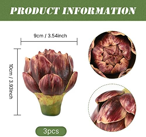 Artificial Artichokes 3Pcs Purple Red for Home Kitchen Decor