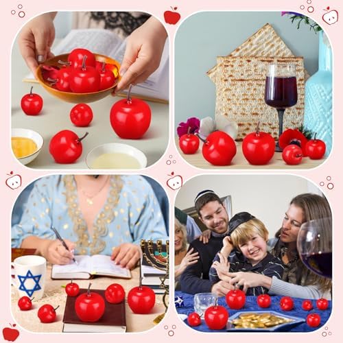 Wonderjune 30 Pcs Fake Fruit Artificial Apples Rosh Hashanah Decorations