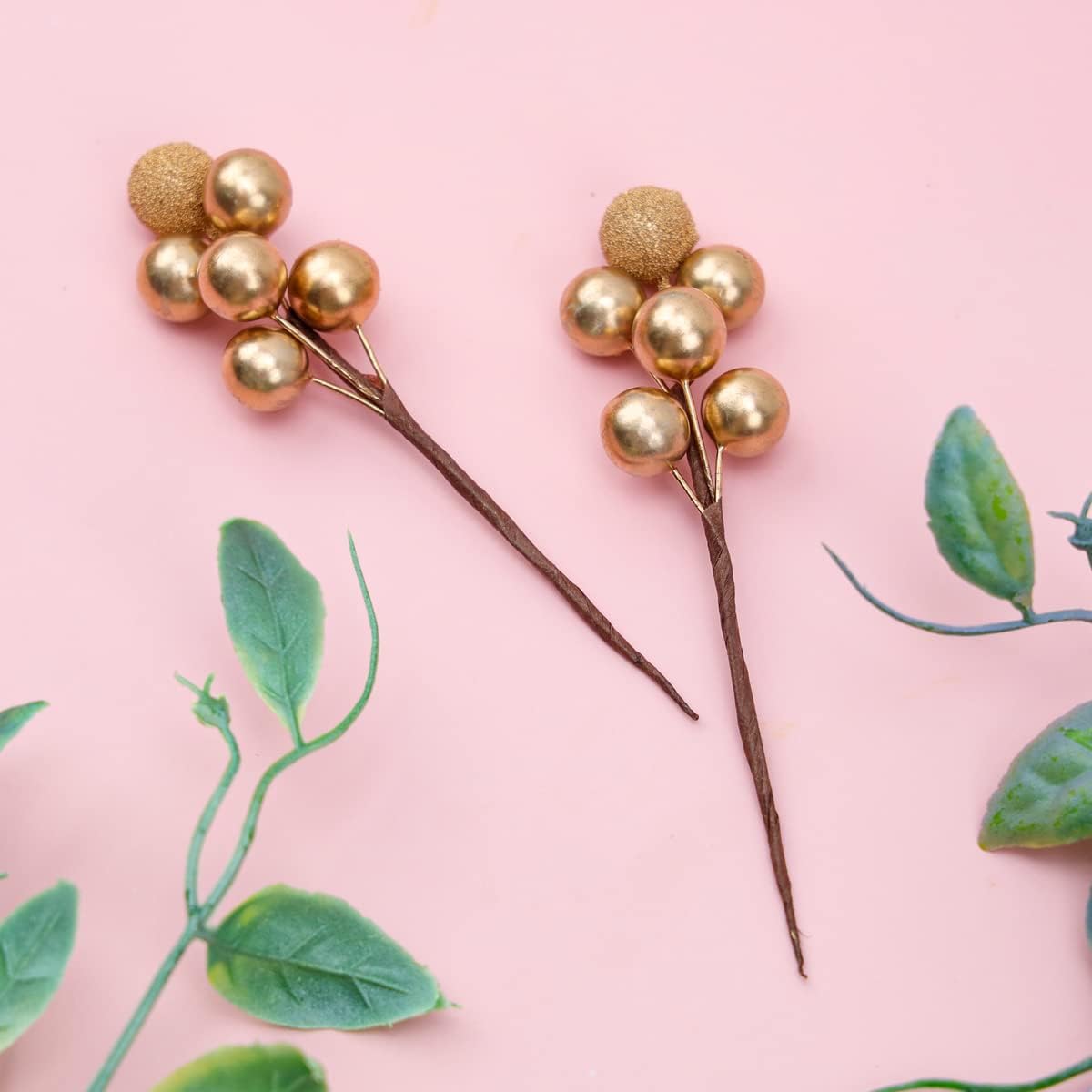 10pcs Glitter Fake Gold Berries Christmas Decorations
