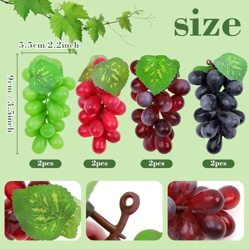 Folmywy 8 Pack Realistic Artificial Grape Bunches