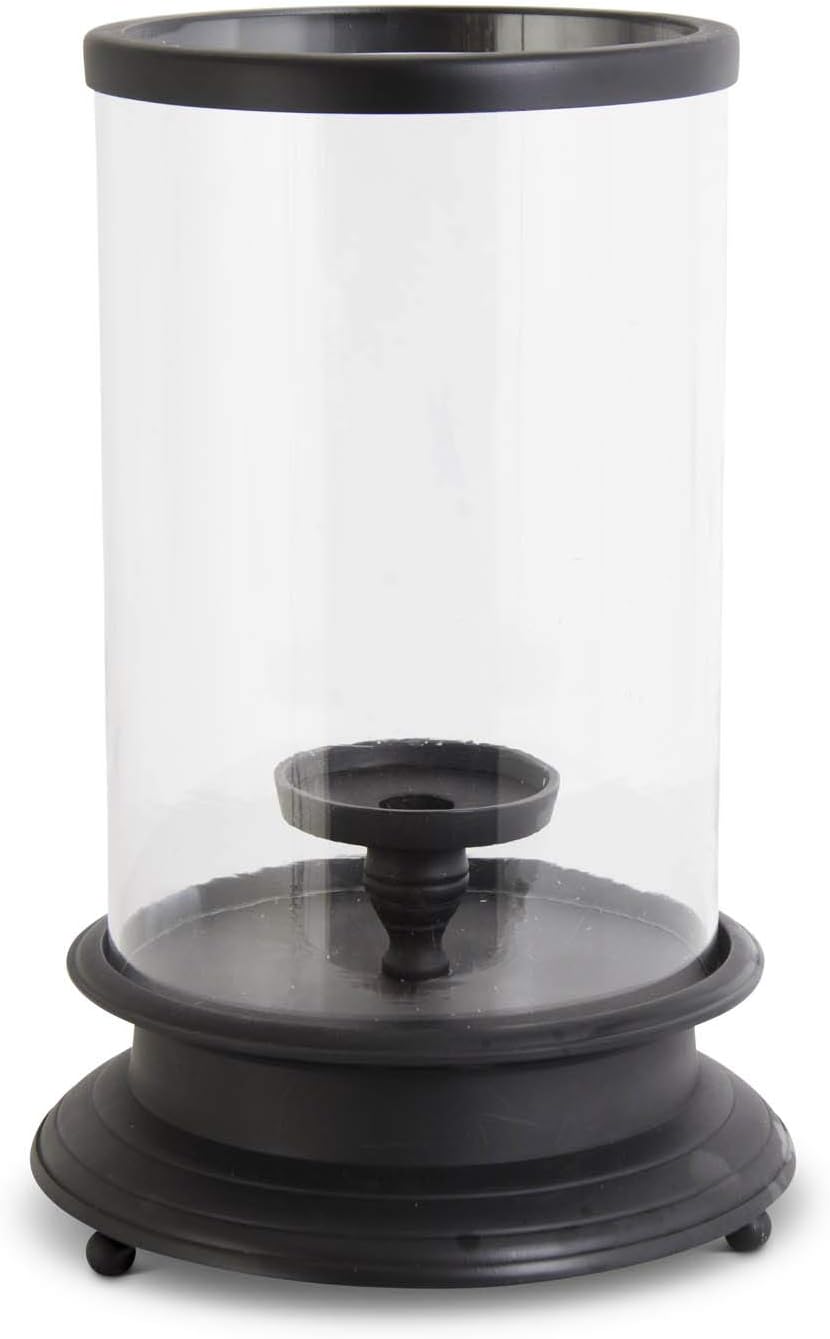 KK Interiors 16571A Set of 2 Glass Hurricanes with Black Metal Bases