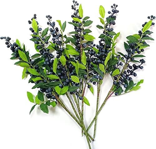Artificial Berry Stems 6 Pcs 17 Inch Fake Burgundy Berries with Leaves
