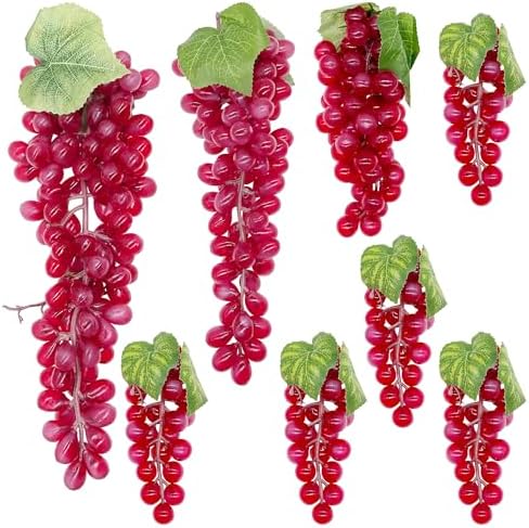 Woohome 8 Bunches Artificial Red Grapes with Vines