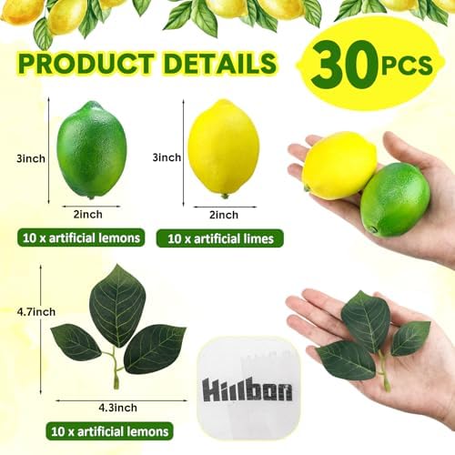 20 Pcs Artificial Lemons Limes with Leaves Decor Set