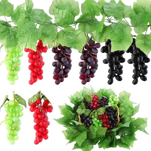 8 Bunches Artificial Grape with 2 Pcs Artificial Vines Decor