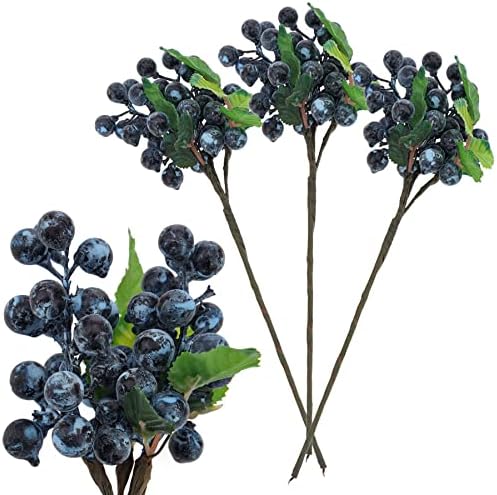 Artificial Blueberry Stems - 3 Pack for Centerpieces and Decor