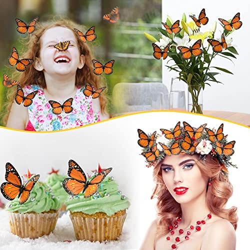 Monarch Butterfly Wall Decor Halloween 3D Orange Artificial 48 Pieces