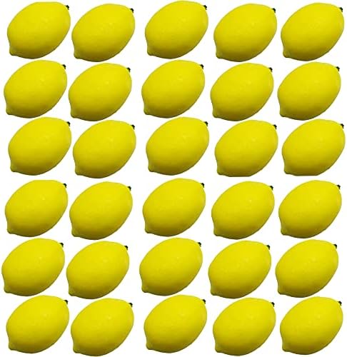 RONYOUNG 30PCS Faux Yellow Lemons Artificial Fruit Decor
