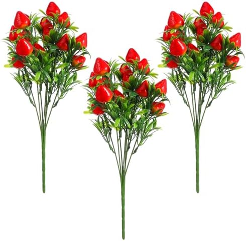 3pcs Plastic Strawberry Picks Red Artificial Fruit Branch