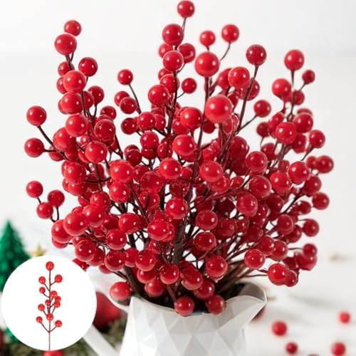 COSOKUU Fake Red Berry Christmas Decor 30 Pcs Artificial Fruit