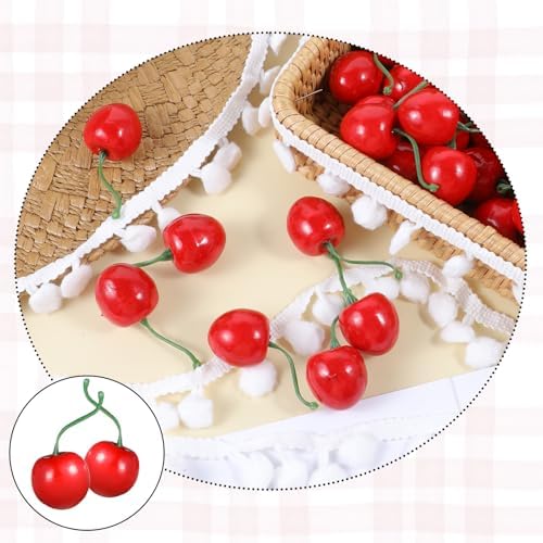 50Pcs Artificial Cherries Lifelike Decor Photography Props