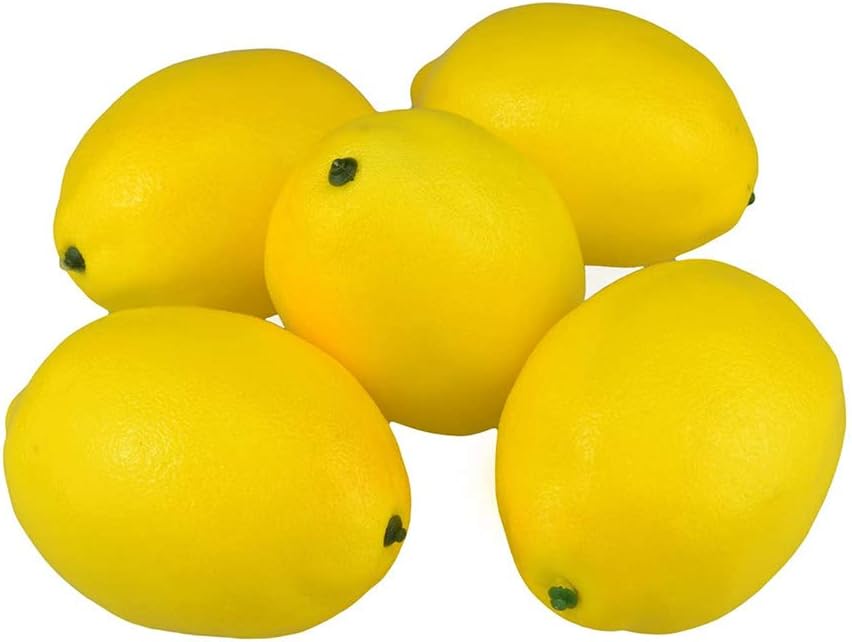 KABAKE Faux Yellow Lemons Artificial Fruit Decor 5 Pack