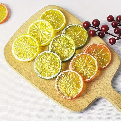 30pcs Artificial Lemon Slices Decor Yellow