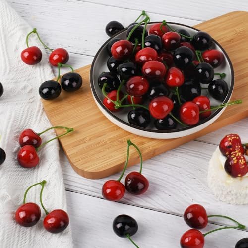 Lueyao Artificial Cherry Fruit Decorations 60 PCS Black Red