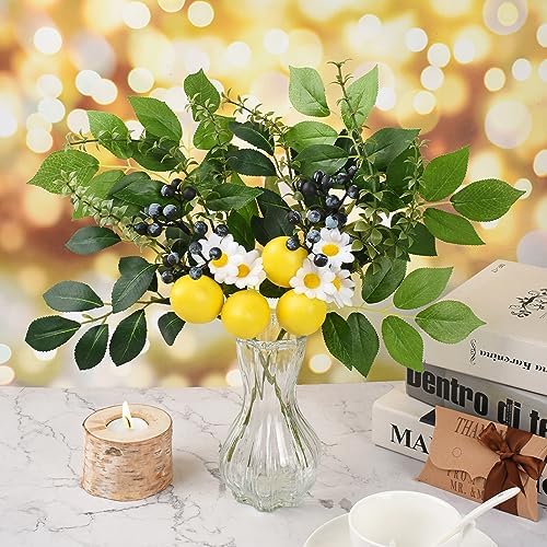 Artificial Lemon Blueberry Branches 2Pcs 145 Inch Fake Flowers for Centerpieces
