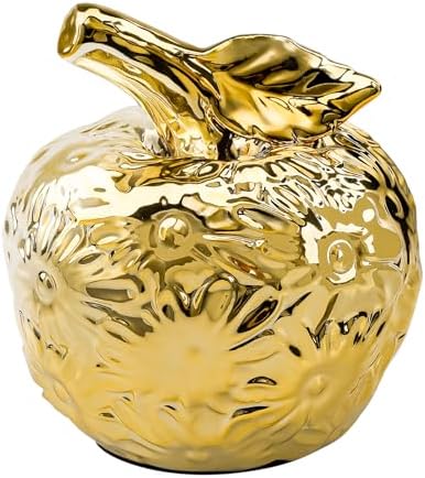 Folmywy Ceramic Apple Ornament with Gold Flower Pattern