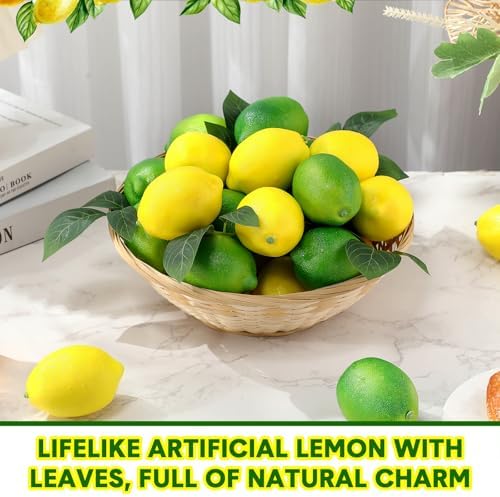 20 Pcs Artificial Lemons Limes with Leaves Decor Set