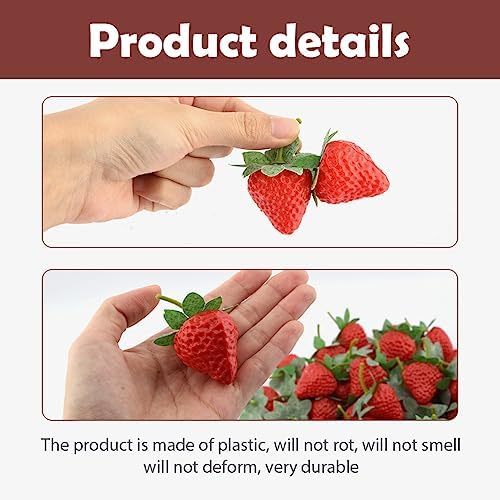 50-Piece Realistic Fake Strawberries with Stems and Leaves