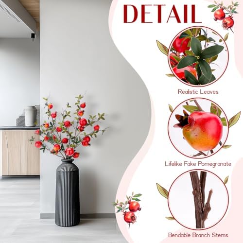 Gresorth Artificial Pomegranate Branches 3pcs Lifelike Decoration