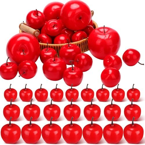Wonderjune 30 Pcs Fake Fruit Artificial Apples Rosh Hashanah Decorations