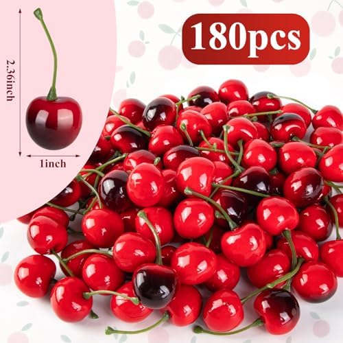 180Pcs Artificial Red and Black Cherries Decor