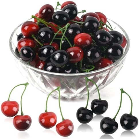 Lueyao Artificial Cherry Fruit Decorations 60 PCS Black Red