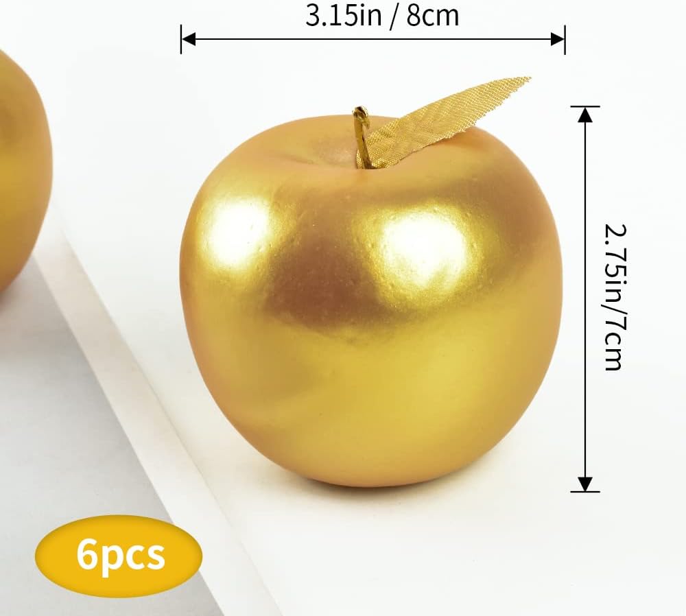 Lifelike Gold Artificial Apples for Home Decor 6PCS