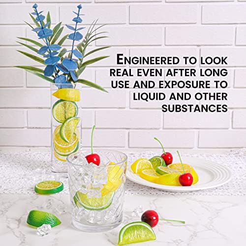 Tevrel 70Pcs Artificial Lifelike Cherries Lemon Slices and Wedges Decor