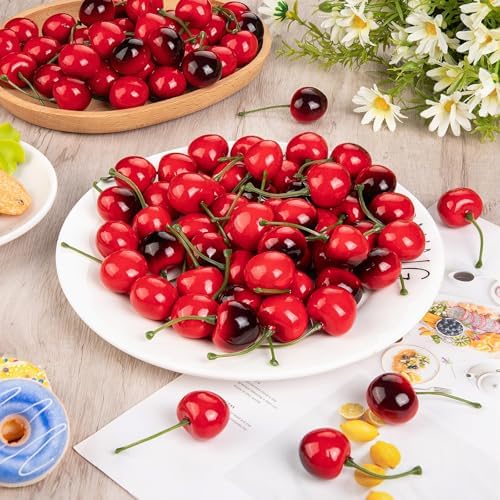 180Pcs Artificial Red and Black Cherries Decor