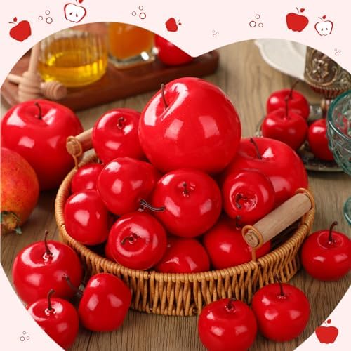 Wonderjune 30 Pcs Fake Fruit Artificial Apples Rosh Hashanah Decorations