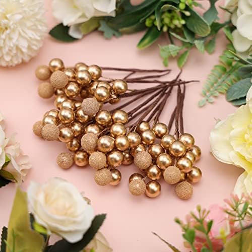 10pcs Glitter Fake Gold Berries Christmas Decorations