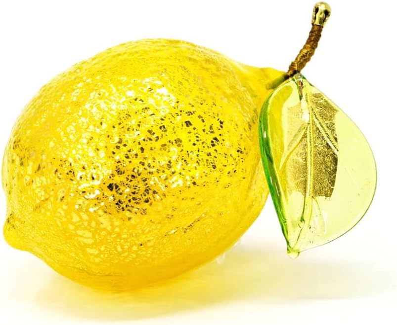 Hand Blown Yellow Lemon Murano Glass Ornament 3 x 2