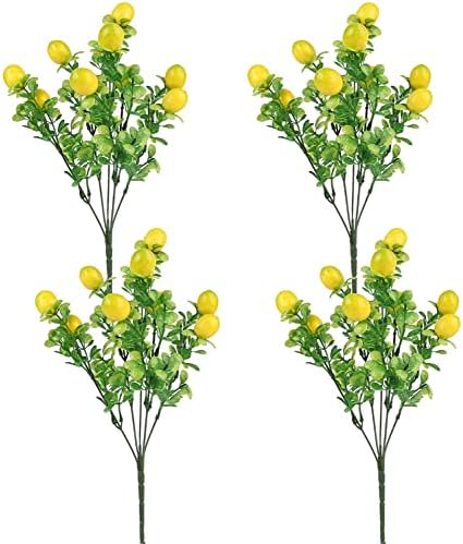 4 Pack Artificial Lemon Branches with Green Leaves