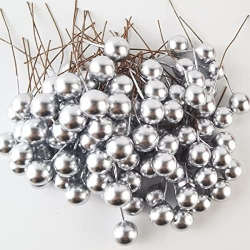 GXXMEI 300PCS Artificial Holly Berries Silver