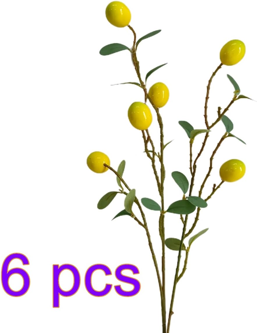 6Pack Artificial Lemon Branches Vivid Yellow Home Decor