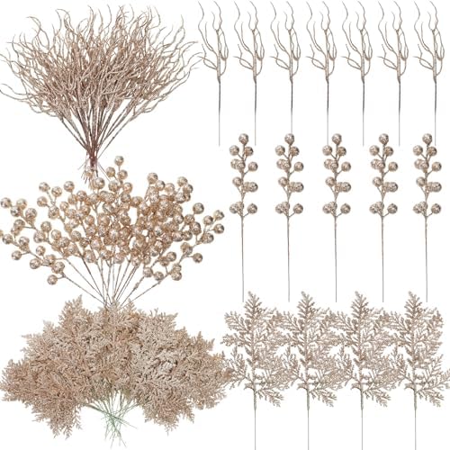 75 Pcs Champagne Gold Christmas Glitter Branches