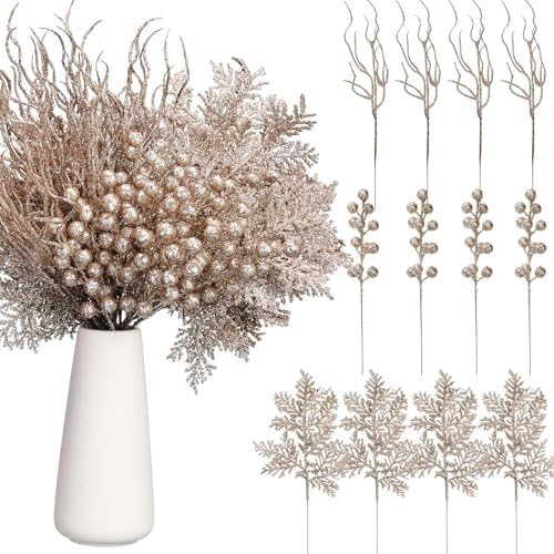 75 Pcs Champagne Gold Christmas Glitter Branches