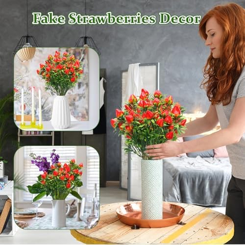 6Pcs Artificial Strawberry Plants for Table Decor